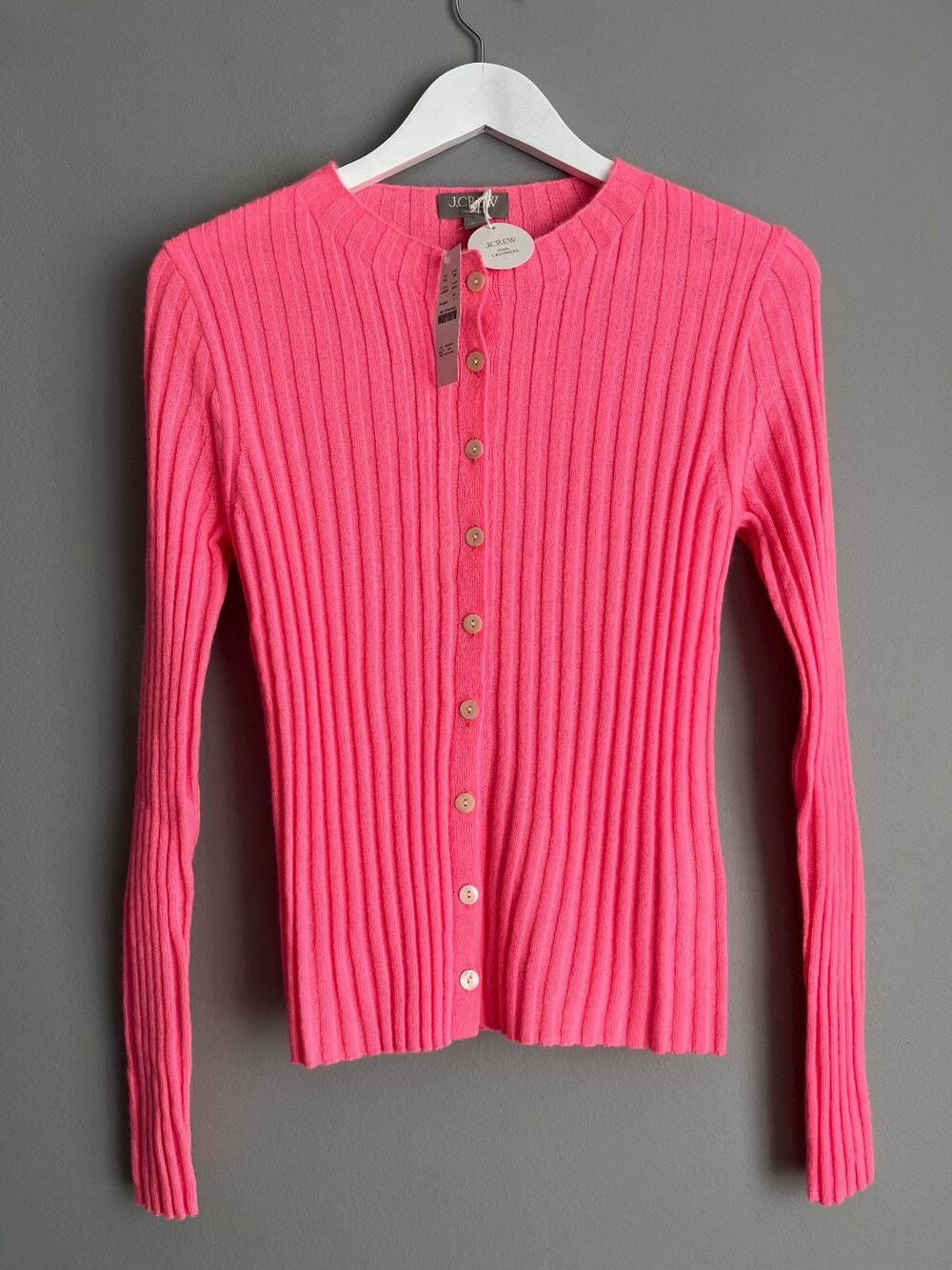 J.Crew 100% Cashmere Cardigan NWT Women's S Pink Ribbed Button Front Sweater Lux